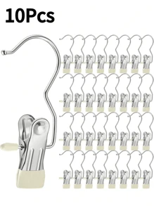 20Pcs,Simple Stainless Steel Hook Clip, Stainless Steel Clothes Clip,Clothes Hooks,Multifunctional Single Hook Clip For Pants, Skirts, Room Decoration Stuff,Organization And Storage,Drying Windproof Hook Clip, Household Space Saving Organizer For Bedroom, Closet, Wardrobe, Home, Dorm