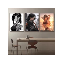1pc/3PCS Wall Arts Posters Girl Kimono Samurai Knife Poster Cute Anime And Manga Girl Samurai Canvas Painting Printed Wall Art Pictures Suitable For Children's Room Home Decoration, Frameless/Framed ,Wall Art With Frame