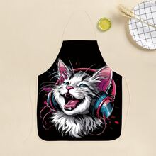1 Stück modische Katzendruck Polyester-Schürze zum Kochen, Backen und Reinigen, ideal als Geschenk zur Abschlusszeit