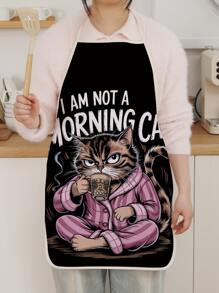 1 Stück modische Katzendruck Polyester-Schürze zum Kochen, Backen und Reinigen, ideal als Geschenk zur Abschlusszeit