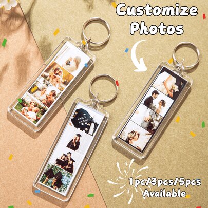 Custom 1pc/3pcs/5pcs Photo And Text Keychain, Custom Personalized Photobooth Keychain, Photo Strip Keychain, Valentine's Day Couple Gift, Photo Key Ring, Custom Gift, Anniversary Gift, Wedding, Wedding Gift, Wedding Items, Engraved, Stainless, Colorful, Cute, Adorable, Funny, Kawaii, Y2K, Stylish, Unisex, Casual, Custom, Personalized, Unique, Customized, Ideal Gifts For Him, Ideal Gifts For Her, Her, Boyfriend, Girlfriend, Family, Friends,Chic Autumn,Apparel Accessories,Customized Keychains & Accessories,Birthday Gift