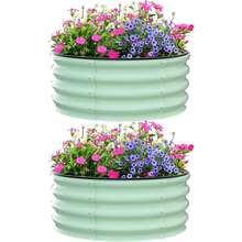 CuisinSmart 3*3*1FT Galvanized Raised Garden Beds Outdoor Set Of 2,Oval Raised Metal Planter Box With Open Base For Planting Vegetables Flowers Herb,Easy-Assembly,Green - Tròn 3*3*1FT-Xanh lá-2 chiếc - Xem 1