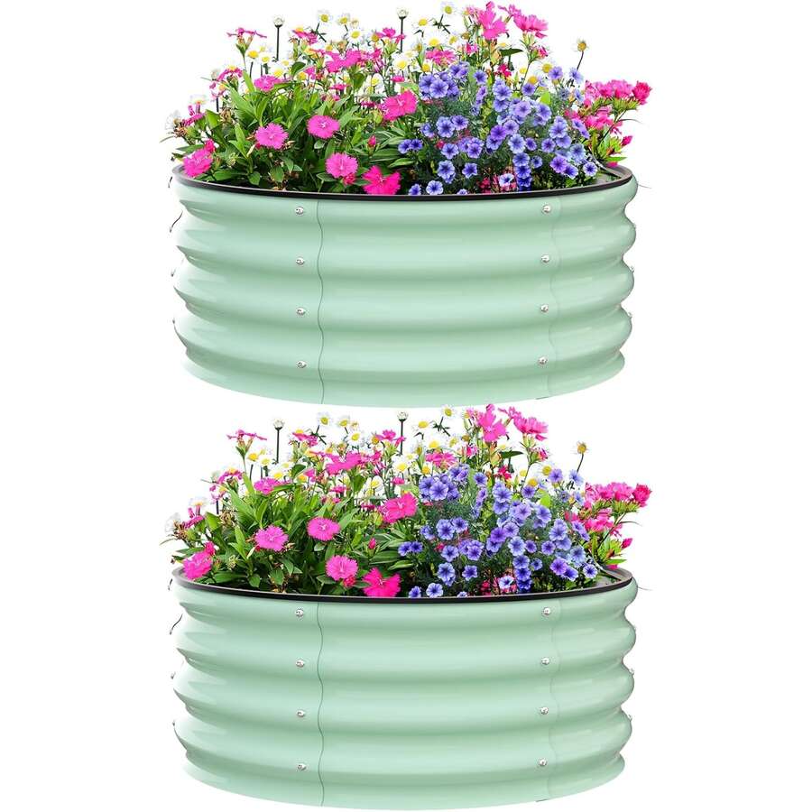 CuisinSmart 3*3*1FT Galvanized Raised Garden Beds Outdoor Set Of 2,Oval Raised Metal Planter Box With Open Base For Planting Vegetables Flowers Herb,Easy-Assembly,Green - Tròn 3*3*1FT-Xanh lá-2 chiếc - Xem 1