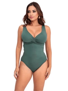 Simple Bodysuit Women's Swimsuit Slims Waist Defines Silhouette Double Fabric Cup Water Aerobics Beach Shapewear Elegant Casual - 綠色 - 查看 5