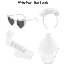 3件套，单身派对准新娘装饰套装，新娘送礼会礼物，新娘绶带，白色心形眼镜，头纱，婚礼装饰，婚礼用品，酷炫装饰，个性配饰，场景装饰，拍照道具 - 白色珍珠 - 查看 9