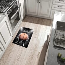 1 pieza Alfombra con diseño de patrón de baloncesto, alfombra de arte moderno, fibra de poliéster, base antideslizante, lavable a máquina, uso versátil interior/exterior, decoración del hogar para sala de estar, dormitorio, comedor, camping