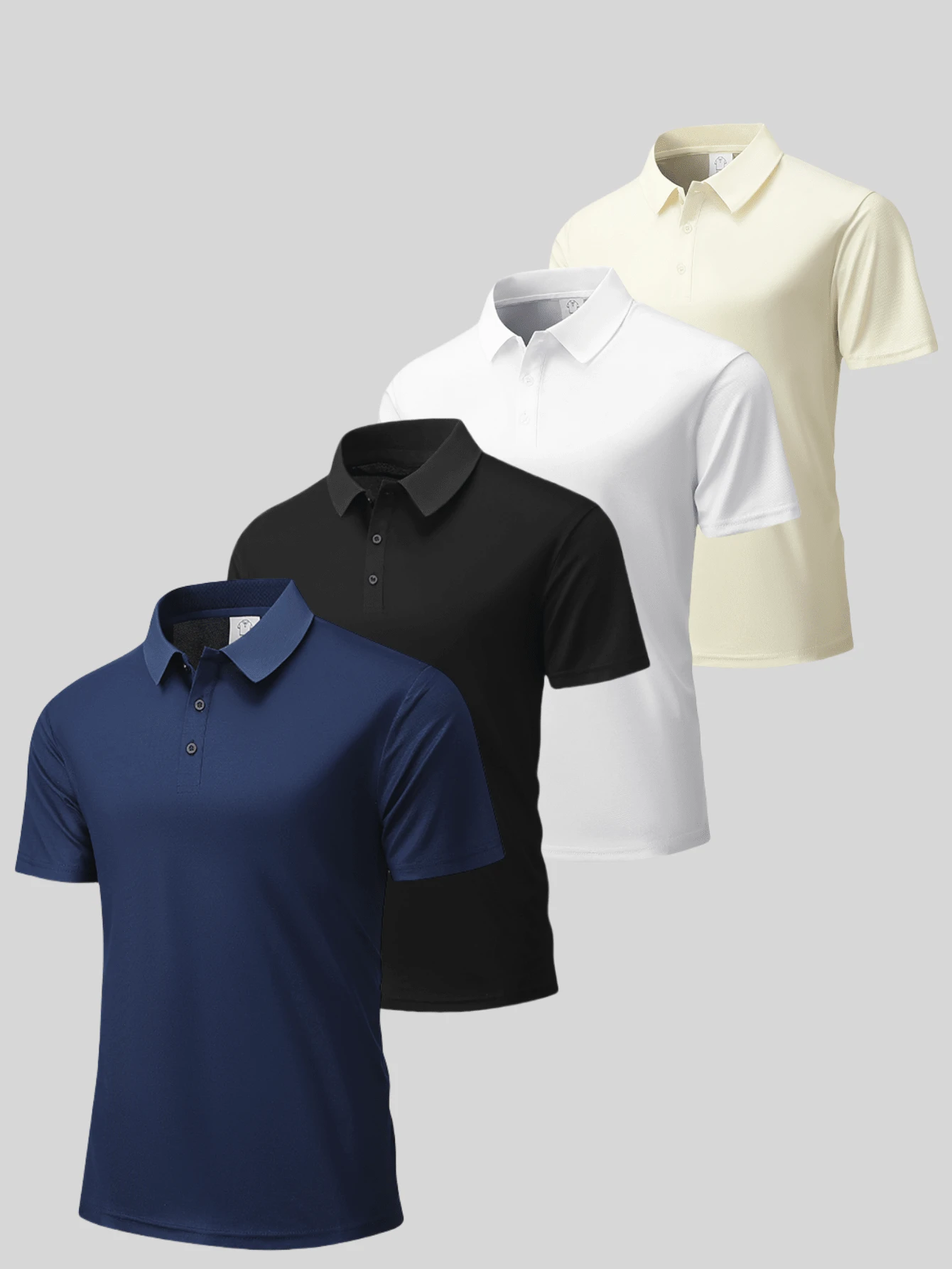 1 chiếc áo polo nam màu trơn, cổ cài nút, kiểu dáng đơn giản, thích hợp cho chơi golf hoặc công sở, phù hợp cho chồng vào mùa hè. - Màu xanh hải quân - Xem 1