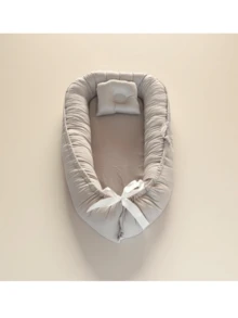 1 Set Nido de bebé de unicolor con almohada, cuna portátil para bebé, con cremallera extraíble para viajes