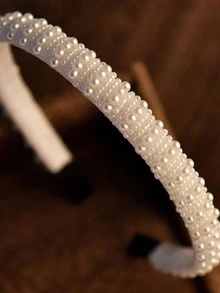 1pc Women Pearl Knitted Headband, Simple Elegant For Daily, Party, Gathering,Hairband,Hair Hoop - White - View 10