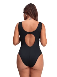 Simple Bodysuit Women's Swimsuit Slims Waist Defines Silhouette Double Fabric Cup Water Aerobics Beach Shapewear Elegant Casual - 黑色 - 查看 6