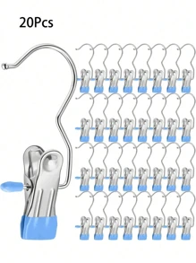 20Pcs,Simple Stainless Steel Hook Clip, Stainless Steel Clothes Clip,Clothes Hooks,Multifunctional Single Hook Clip For Pants, Skirts, Room Decoration Stuff,Organization And Storage,Drying Windproof Hook Clip, Household Space Saving Organizer For Bedroom, Closet, Wardrobe, Home, Dorm