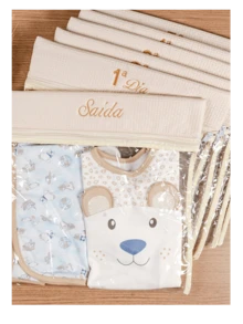 Kit Saquinho Maternidade Trançadinho Luxo  4 Peças Menina Menino - Bege - Visão 1