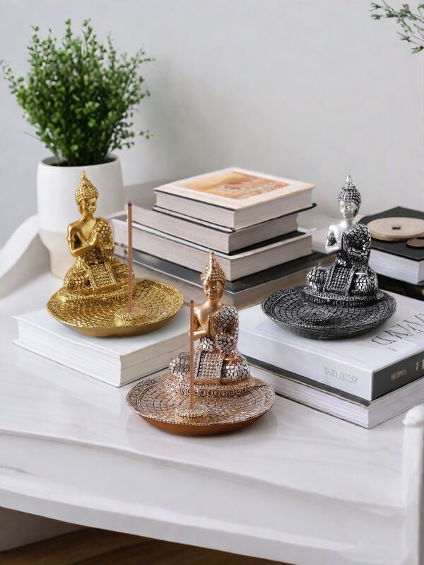 1pc Resin Circular Pray Buddha Incense Burner, Festive Atmosphere Decor Incense Burner, Religious Theme, Home Decor, For Living Room, Bedroom, Office, Hotel, Foyer, TV Cabinet, Tabletop Display, Best Holiday Gift, Suitable For Easter, Valentine's Day, Christmas, Daily Scenes