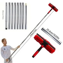 Herramienta limpiadora de ventanas de microfibra súper suave de 125 pulgadas extensible, de uso seco y húmedo, con mango de acero inoxidable y cabezal de plástico, limpiador de vidrio eficaz y sin daños, sin batería