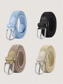 1 pieza Cinturón elástico tejido unisex, correa versátil de lona sin agujeros casual para el verano, escuela