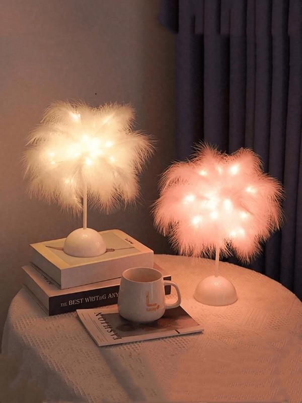 1PC LED Feather Decorative Lights,Warm & Romantic Desk Table Lamp Decor For Bedroom,Battery Powered,Suitable For Gift,A Romantic Fairy Lamp