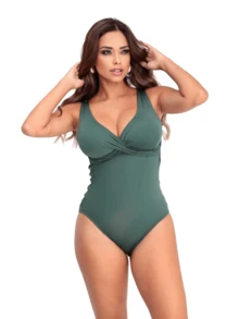 Simple Bodysuit Women's Swimsuit Slims Waist Defines Silhouette Double Fabric Cup Water Aerobics Beach Shapewear Elegant Casual - 綠色 - 查看 3