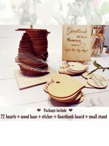 72 件木质心形留言簿 - 完美的婚礼接待装饰和回礼、婚礼装饰、家居装饰、房间装饰礼品、生日毕业生日装饰、派对装饰、单身派对 - 多色 - 查看 8