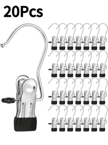 20Pcs,Simple Stainless Steel Hook Clip, Stainless Steel Clothes Clip,Clothes Hooks,Multifunctional Single Hook Clip For Pants, Skirts, Room Decoration Stuff,Organization And Storage,Drying Windproof Hook Clip, Household Space Saving Organizer For Bedroom, Closet, Wardrobe, Home, Dorm