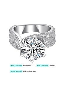 Anillo de plata de ley 925 con moissanita de 3-5 quilates, elegante y lujoso, perfecto para el compromiso/boda de la mujer, regalo ideal en caja de regalo