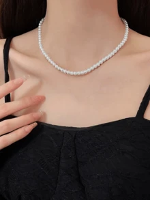 1pc Girl's Minimalist Versatile Faux Pearl Necklace, Fashion Elegant, Suitable For Daily Wear Or Mother's Day Gift - Multicolor - View 7