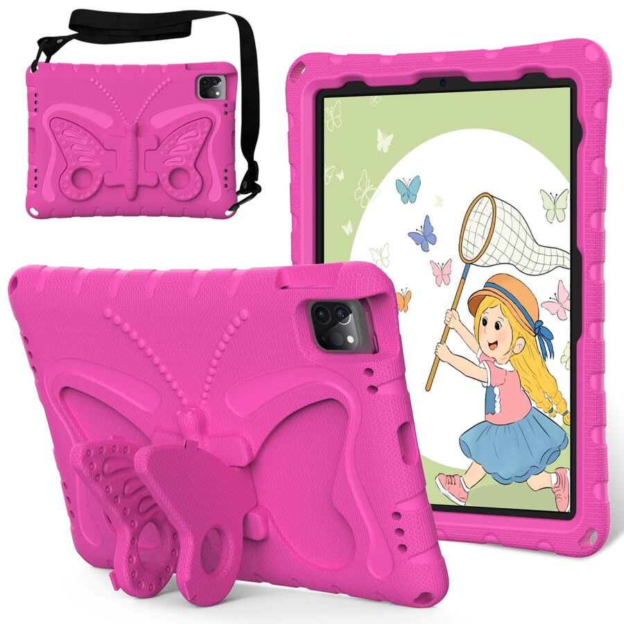 1pc Rose Red Butterfly Stand With Shoulder Strap EVA Tablet Protective Case, With Stand Function, Compatible With IPad And Sum Sang Galaxy Tablets / Redmi Pad Se