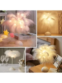 1PC LED Feather Decorative Lights,Warm & Romantic Desk Table Lamp Decor For Bedroom,Battery Powered,Suitable For Gift,A Romantic Fairy Lamp