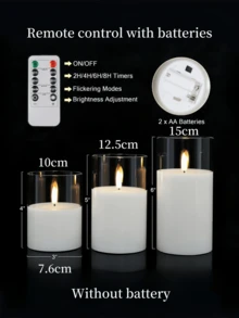 3pcs Flameless Candles With Remote Control, Candle Lights, Electronic Candles, Battery Operated 600 Hours, Timer Function, Flickering LED Pillar Candles - Suitable For Wedding Decor, Party, Bedroom Decor, Home Decor, Holiday Tabletop Decor, Party Decor, Teacher's Day Gift, Father's Day Gift - 3"X4", 5", 6" Diameter - Multicolor - View 11