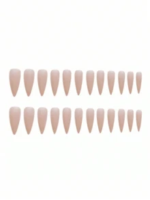 24Pcs Pointed Dark Solid Color Nail Tips + 1Pc Jelly Gel + 1Pc Nail Buffer Block Press On Nails Nail Supplies Nails - Coral Orange - View 3