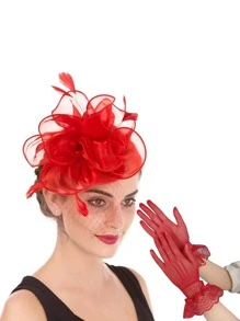 3Pcs Fascinators With Lace Gloves For Women Tea Party Hat Pillbox Hat With Veil Wedding Party Headpiece Retro 20s 50s New