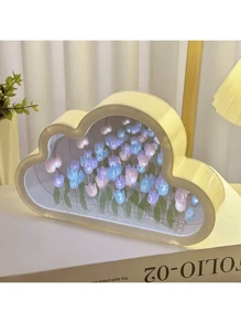 20pcs Tulip Cloud Night Light,(Battery Powered)Floral Ambiance Lamp,Turns On As Night Light, Turns Off As Mirror,Suitable For Valentine's Day Gift/Desktop Decor/Home Decor/Bedroom/Romantic Atmosphere/Birthday Present, A Romantic Fairy Lamp
