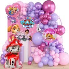 Paw Patrol Authorized 132pcs Paw Patrol Cartoon Adventure Pink Purple Theme Balloon Garland Arch Set, 18"/12"/5" Multicolor Latex Balloon Sequin Balloons, Large Cute Puppy Foil Balloons, Including 1 Paw Patrol Pink Theme Happy Birthday Background Banner Decoration And Foil Balloon Birthday Party Decoration Set, Cartoon Fantasy Theme Birthday Party Supplies Decoration Balloon Arch Set Home Party Decoration Supplies