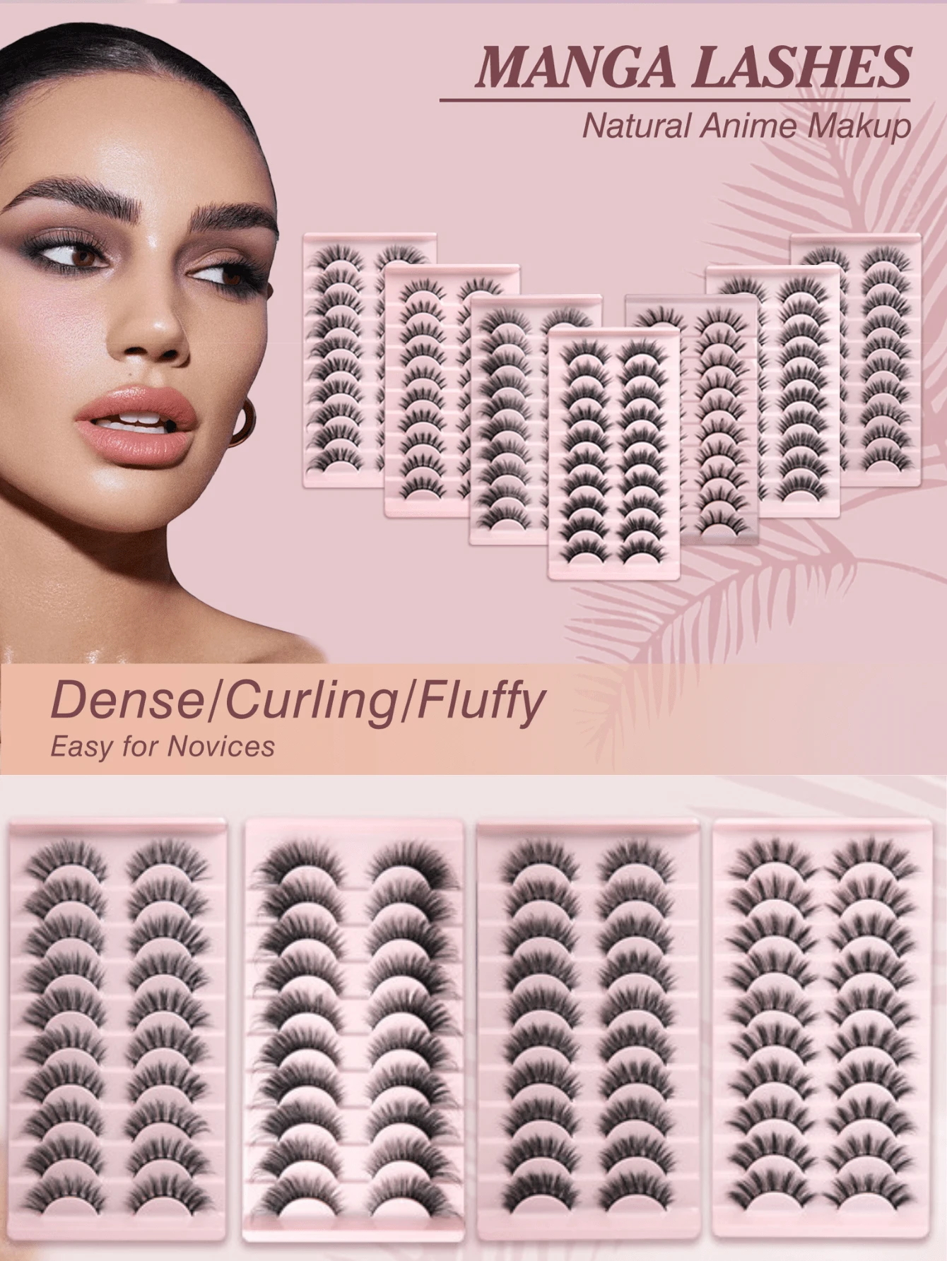 10 pares de pestañas de cómic, pestañas postizas de ojos de zorro y de gato, rizadas y esponjosas, pestañas de visón, extensiones de pestañas, efecto de maquillaje natural, adecuadas para maquillaje diario y maquillaje dramático, tiras de pestañas, pestañas, pestañas postizas