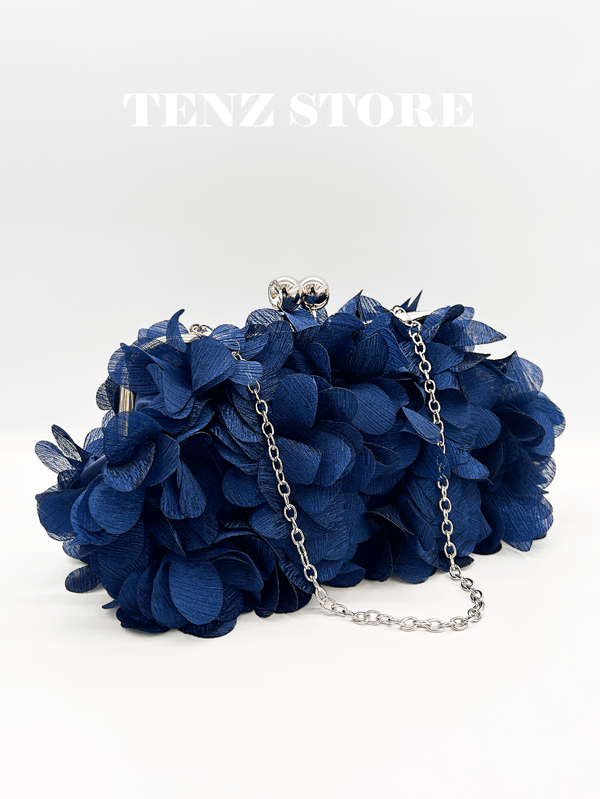 Elegant & Cute Navy Blue Floral Satin Clutch – Vintage Kiss-Lock Dumpling Evening Bag With Delicate Floral Embellishments, Perfect For Brides, Bridesmaids & Sophisticated Women, Ideal For Gowns, Banquets, Evening Parties, Summer & Spring Weddings, Mother's Day Gift, Matching Mother-Daughter Style