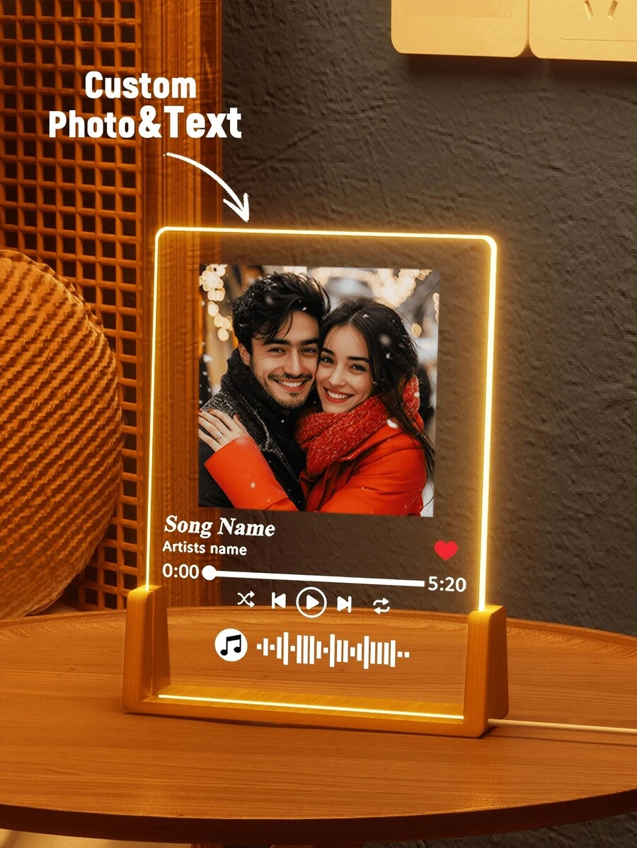 A Custom Spotify Decorated Plaque Personalized Gift, Custom Photo, Custom Gift, Him, Her, Custom Picture Frame, Boyfriend, Girlfriend, Couple, Wife, Women, Father's Day, Mother's Day On Anniversary Birthdays - 3 6U Wooden Large Rectangular Cubes - View 1