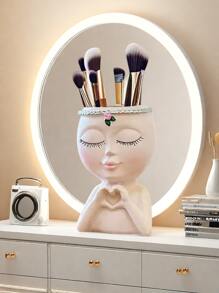 1 pièce Support de maquillage avec grand visage mignon, grande capacité colorée et amusante, idéale pour la décoration de la coiffeuse ou du bureau de vanité, excellent cadeau pour la petite amie ou la mère
