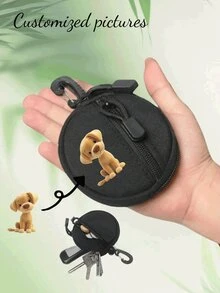 1pc Personalized Picture Coin Purse, Waterproof Outdoor Portable Solid Color Coin Pouch, Earphone Protective Case, EDC Round Small Hang Bag Keychain, Pet Supplies, Suitable For Father's Day, Boyfriend Birthday Gift - Multicolor - View 3