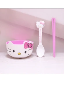 Sanrio 1PC/4PCS Mother's Day Pink Tableware Cute Kitty Soup Bowl Tableware Melamine Anti Drop Cartoon Shaped Rice Bowl,School Supplies