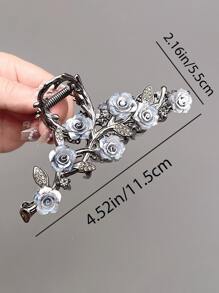 1 Peça Presilha Decorativa de Cabelo de Estilo Elegante em Liga de Metal Preta com Rosa para Coque, Estilo Minimalista e de Luxo, Presilha de Cabelo para Uso Diário, Grampos de Cabelo, Grampo de Cabelo, Pinças de Cabelo, Clipe de Cabelo