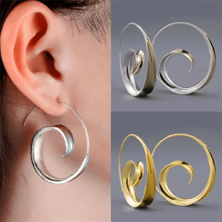 1 Par de Brincos Vintage Boêmios Geométricos em Espiral, Elegantes Joias Minimalistas de Moda Feminina Personalizadas para Presente de Festa