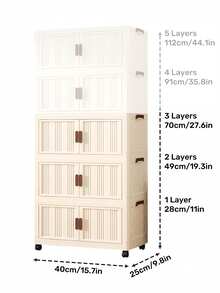 40cm/15.8in Width 5 Layers Removable Folding Storage Box, Closet Organizer/Bedroom Closet/Portable Closet, No Installation Of Stackable Baby Clothes/Toys/Books/Snacks/Miscellaneous Storage Cabinets, Living Room/Bedroom/Kitchen Storage Plastic Cabinets - White - View 10