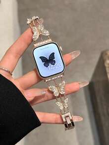 金色蝴蝶金属表带，兼容 38/40/41/42/44/45/46/49 毫米表盘，兼容 Ultra/S10/9/8/7/6/5/4/3/2/1 - 玫瑰金 - 查看 15