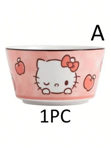 Sanrio 1PC/4PCS Sanrio Cute Cartoon Tableware Bowl Pink Kitty Cat Jade Guigou Creative Rice Bowl High Beauty Couple's Ceramic Dessert Bowl Large Capacity Home Thickened Tableware Bowl Suitable For Kitchen Soup Dessert Perfect Tableware!,School Supplies