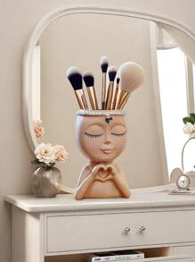1 pièce Support de maquillage avec grand visage mignon, grande capacité colorée et amusante, idéale pour la décoration de la coiffeuse ou du bureau de vanité, excellent cadeau pour la petite amie ou la mère