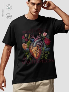 La combinación del corazón roto con enredaderas y ramas de plantas representa un símbolo de vitalidad y restauración. - Negro - Ver 3