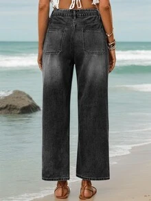 New Women's Stretchy Black Loose Fit Denim Jeans Capri Pants High Quality Fashionable Casual Wear - Black - View 3