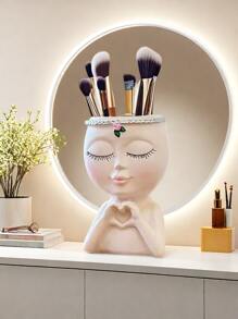 1 pièce Support de maquillage avec grand visage mignon, grande capacité colorée et amusante, idéale pour la décoration de la coiffeuse ou du bureau de vanité, excellent cadeau pour la petite amie ou la mère
