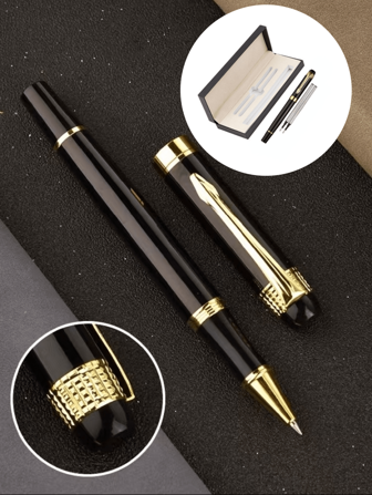 1 Set: 1 pieza + Caja de regalo - Bolígrafo de metal unisex, bolígrafo de regalo de negocios de alta gama, grabado, resistente, para firma y escritura de hombres, tinta negra