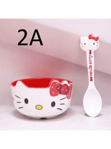 Sanrio 1PC/4PCS Mother's Day Pink Tableware Cute Kitty Soup Bowl Tableware Melamine Anti Drop Cartoon Shaped Rice Bowl,School Supplies