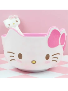 Sanrio 1PC/4PCS Mother's Day Pink Tableware Cute Kitty Soup Bowl Tableware Melamine Anti Drop Cartoon Shaped Rice Bowl,School Supplies